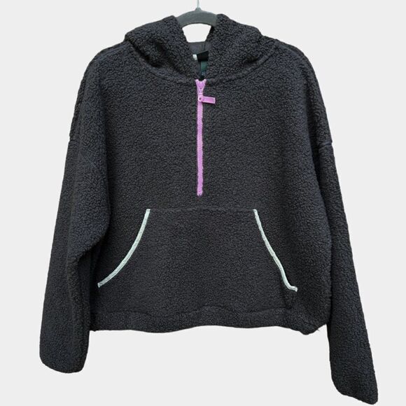 NWT Wild Fable Gray Purple Zipper Sherpa Hooded Quarter Zip Sweatshirt Hoodie - Picture 3 of 9